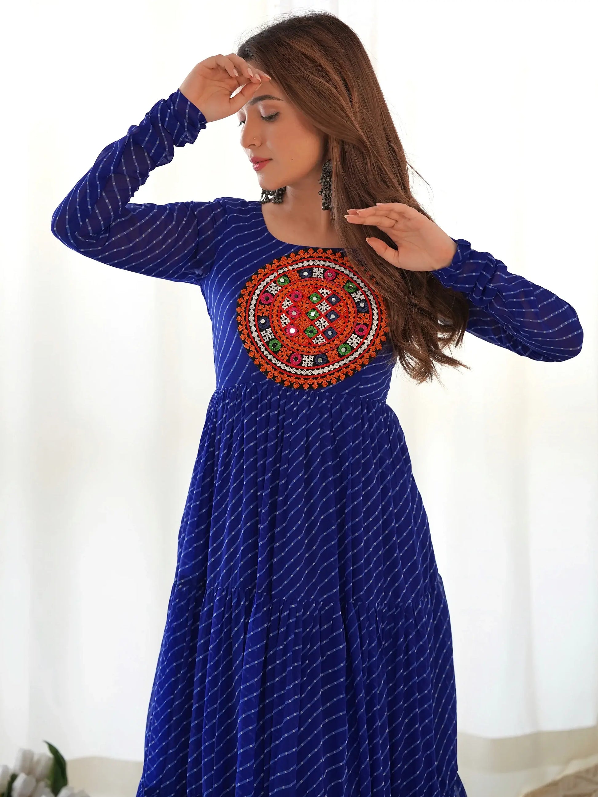 Beautiful Blue Laheriya Printed Georgette Navratri Wear Gown - Zeel Clothing