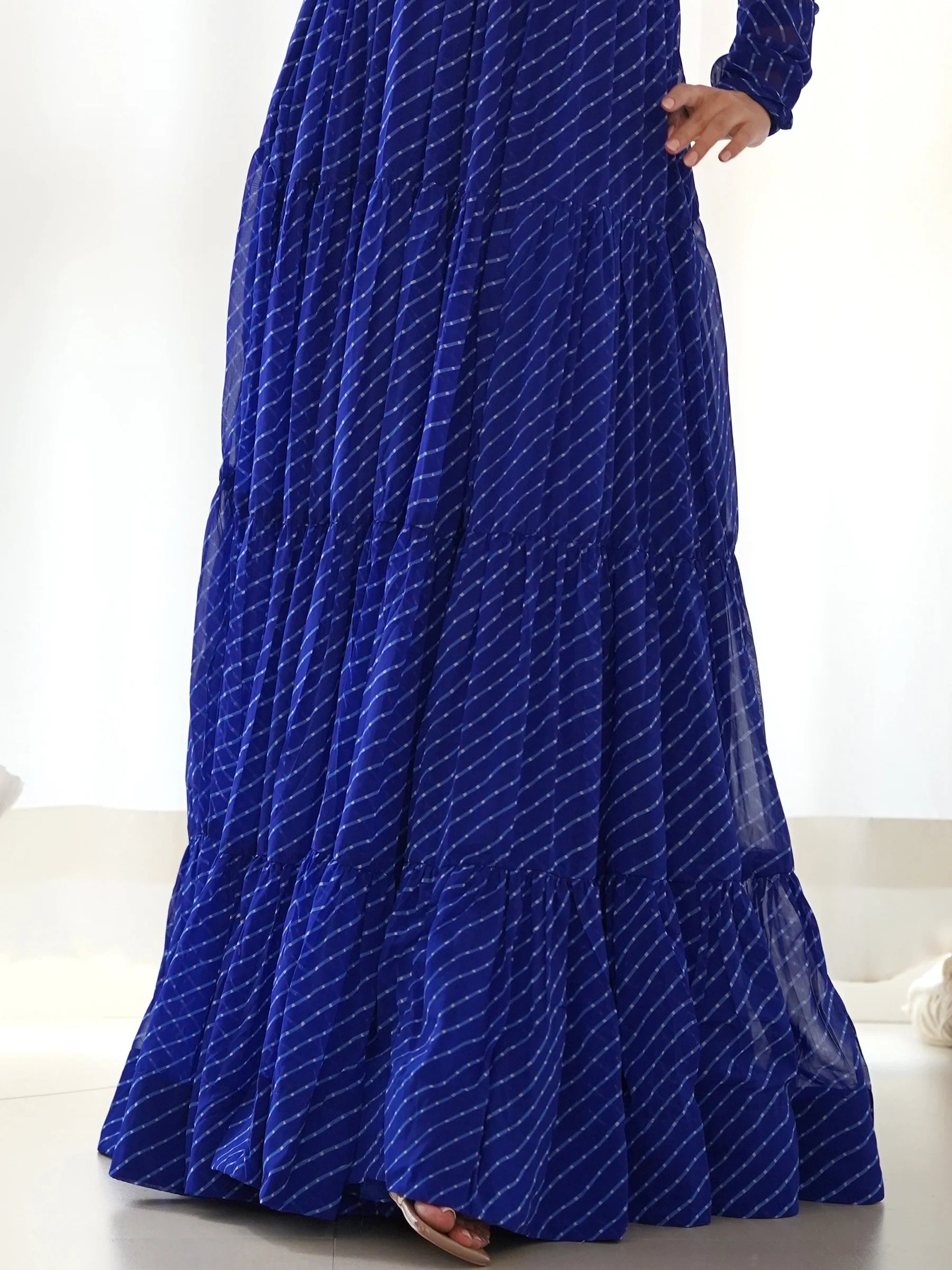 Beautiful Blue Laheriya Printed Georgette Navratri Wear Gown - Zeel Clothing