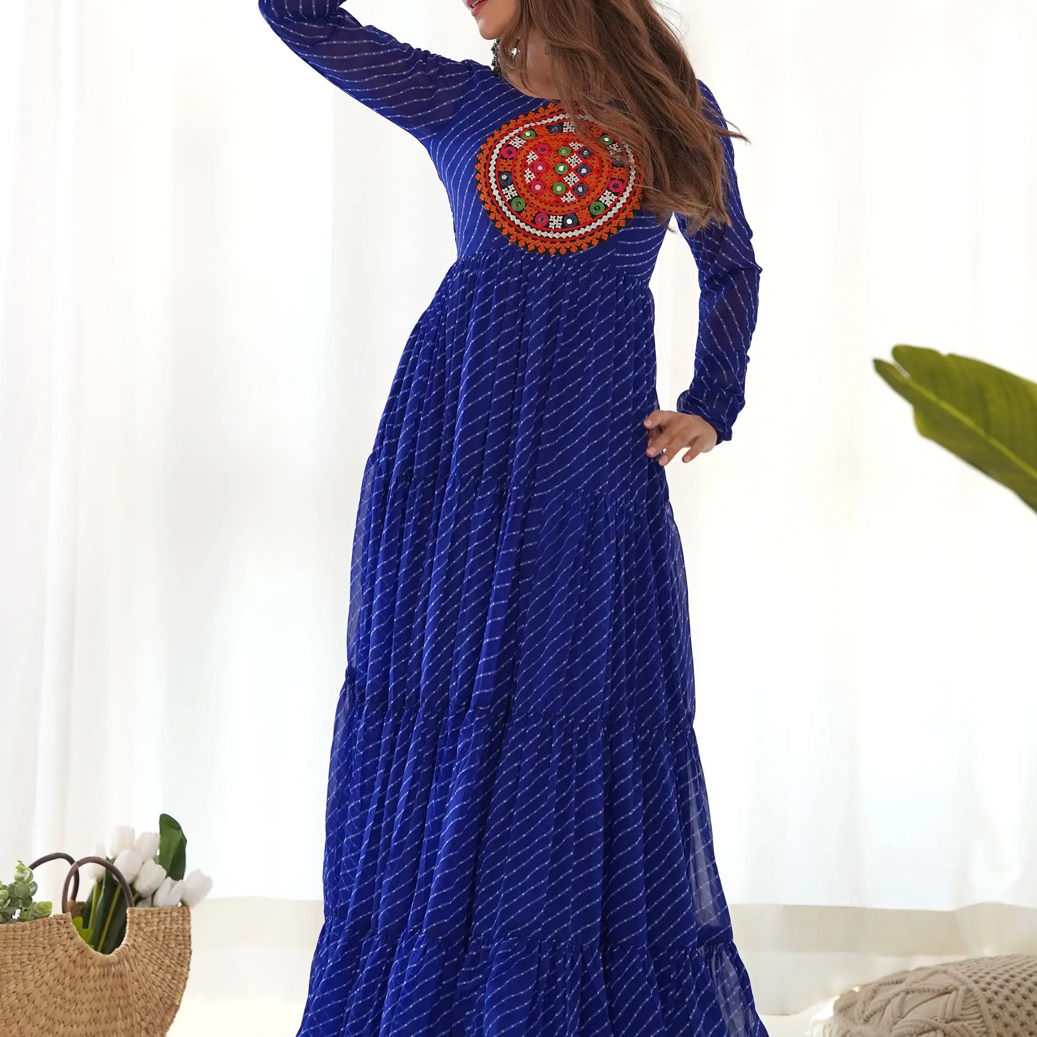 Beautiful Blue Laheriya Printed Georgette Navratri Wear Gown - Zeel Clothing
