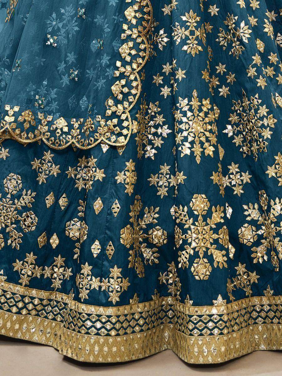 Beautiful Blue Mirror Work Art Silk Wedding Wear Lehenga Choli - Zeel Clothing