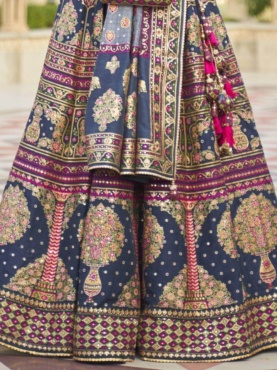 Beautiful Blue Mirror Work Rajwadi Silk Traditional Lehenga Choli - Zeel Clothing