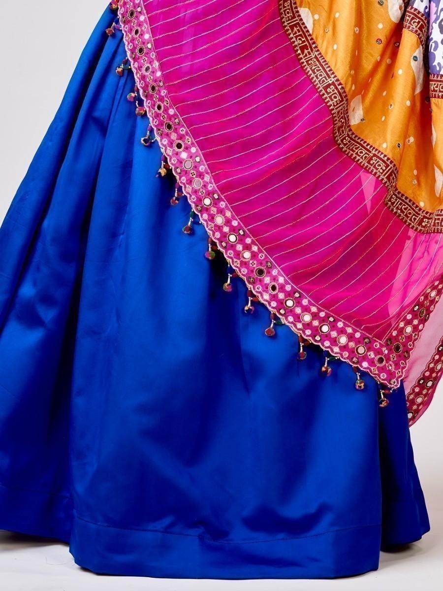 Beautiful Blue Mirror Work Silk Navratri Wear Lehenga Choli With Dupatta - Zeel Clothing