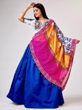 Beautiful Blue Mirror Work Silk Navratri Wear Lehenga Choli With Dupatta - Zeel Clothing