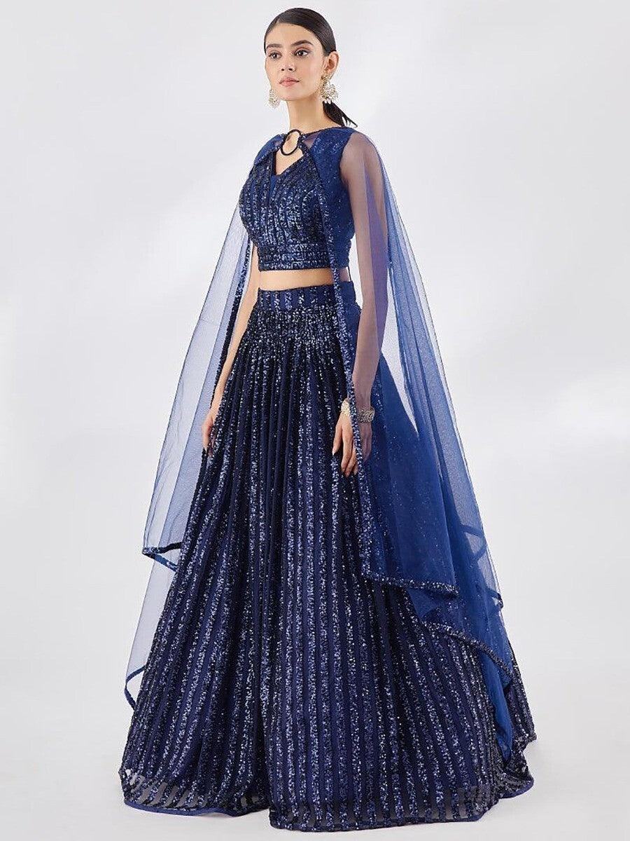 Beautiful Blue Sequin Net Party Wear Lehenga Choli With Dupatta
