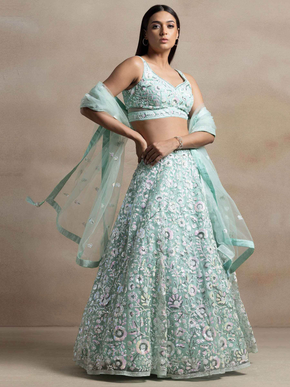 Beautiful Blue Sequins Net Engagement Wear Lehenga Choli With Dupatta - Zeel Clothing