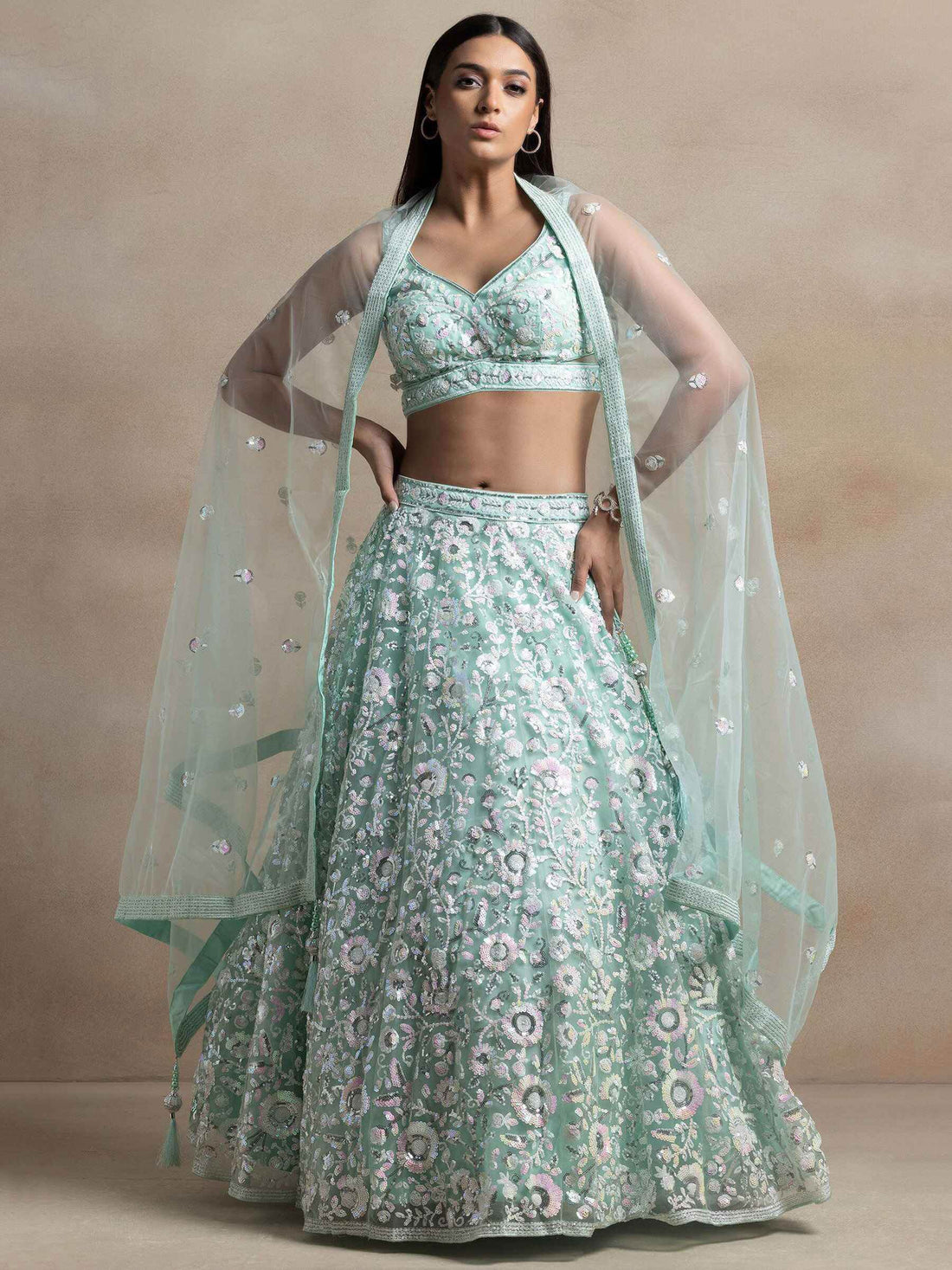Beautiful Blue Sequins Net Engagement Wear Lehenga Choli With Dupatta - Zeel Clothing