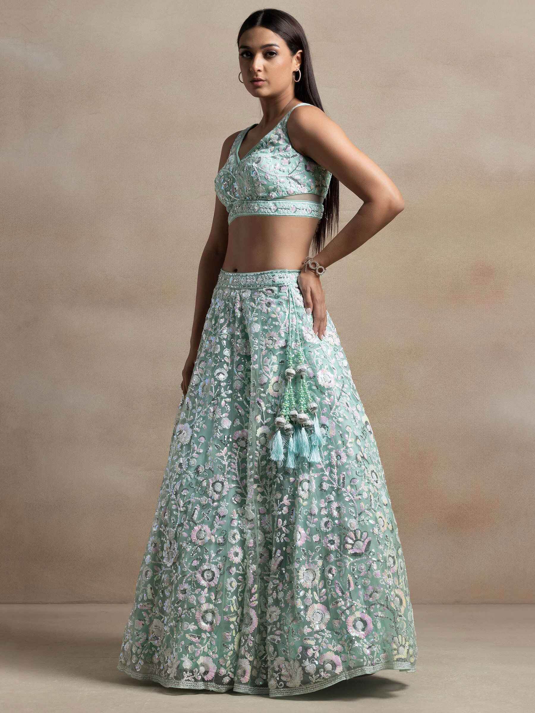 Beautiful Blue Sequins Net Engagement Wear Lehenga Choli With Dupatta - Zeel Clothing