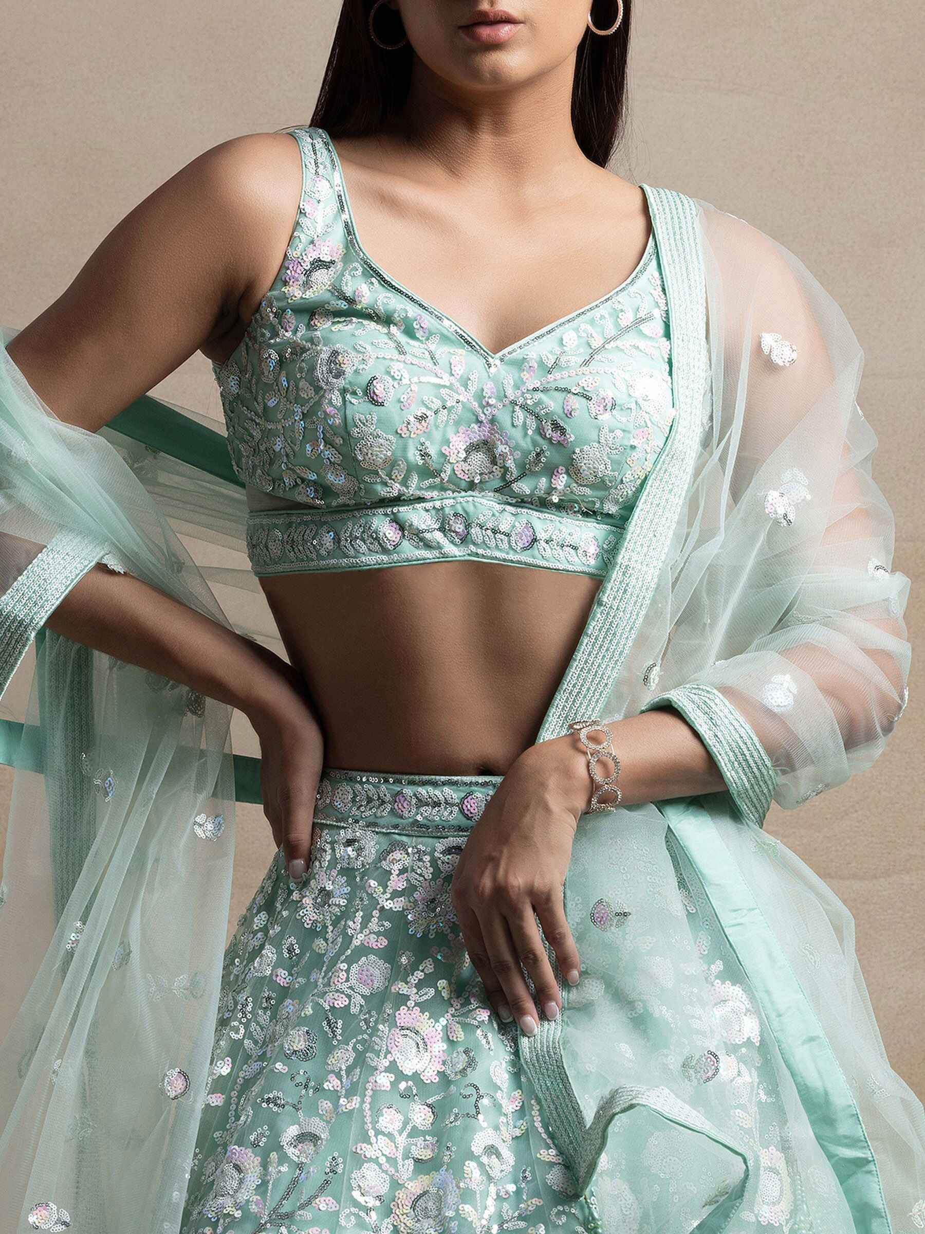 Beautiful Blue Sequins Net Engagement Wear Lehenga Choli With Dupatta - Zeel Clothing
