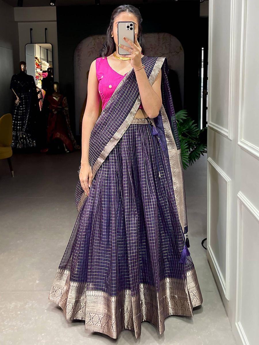 Beautiful Blue Zari Weaving Organza Lehenga Choli With Dupatta