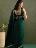 Beautiful Bottle Green Border Work Chiffon Ready To Wear Saree With Blouse - Zeel Clothing
