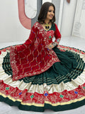 Beautiful Bottle Green Thread Work Cotton Navratri Special Lehenga With Blouse - Zeel Clothing
