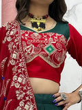 Beautiful Bottle Green Thread Work Cotton Navratri Special Lehenga With Blouse - Zeel Clothing
