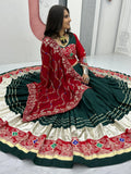 Beautiful Bottle Green Thread Work Cotton Navratri Special Lehenga With Blouse - Zeel Clothing