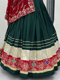 Beautiful Bottle Green Thread Work Cotton Navratri Special Lehenga With Blouse - Zeel Clothing