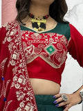 Beautiful Bottle Green Thread Work Cotton Navratri Special Lehenga With Blouse - Zeel Clothing