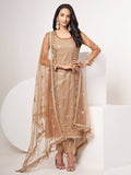 Beautiful Brown Sequins Work Net Designer Salwar Suit With Dupatta - Zeel Clothing