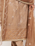 Beautiful Brown Sequins Work Net Designer Salwar Suit With Dupatta - Zeel Clothing