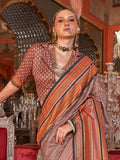 Beautiful Brown Zari Weaving Silk Event Wear Saree With Blouse - Zeel Clothing