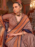 Beautiful Brown Zari Weaving Silk Event Wear Saree With Blouse - Zeel Clothing