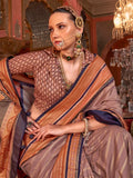 Beautiful Brown Zari Weaving Silk Event Wear Saree With Blouse - Zeel Clothing