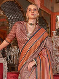 Beautiful Brown Zari Weaving Silk Event Wear Saree With Blouse - Zeel Clothing