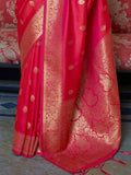 Beautiful Coral Red Zari Weaving Silk Event Wear Saree With Blouse - Zeel Clothing