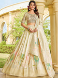 Beautiful Cream Bead Embroidery Tissue Designer Lehenga Choli