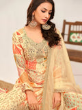 Beautiful Cream Embroidered Chinon Traditional Palazzo Suit - Zeel Clothing