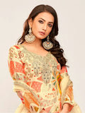 Beautiful Cream Embroidered Chinon Traditional Palazzo Suit - Zeel Clothing