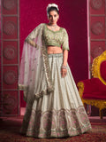 Beautiful Cream Embroidered Silk Wedding Lehenga Choli With Dupatta - Zeel Clothing