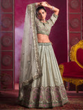 Beautiful Cream Embroidered Silk Wedding Lehenga Choli With Dupatta - Zeel Clothing