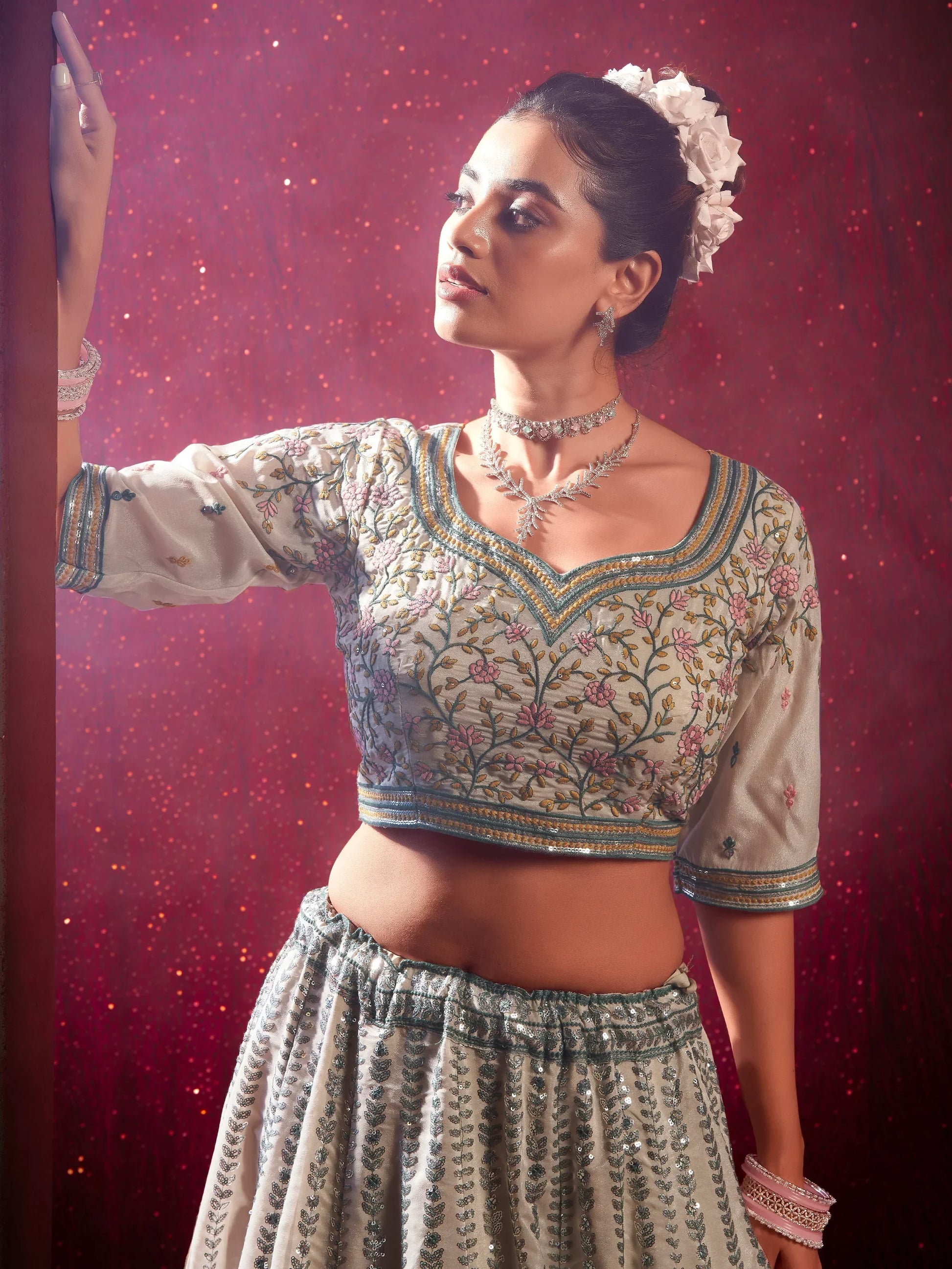 Beautiful Cream Embroidered Silk Wedding Lehenga Choli With Dupatta - Zeel Clothing