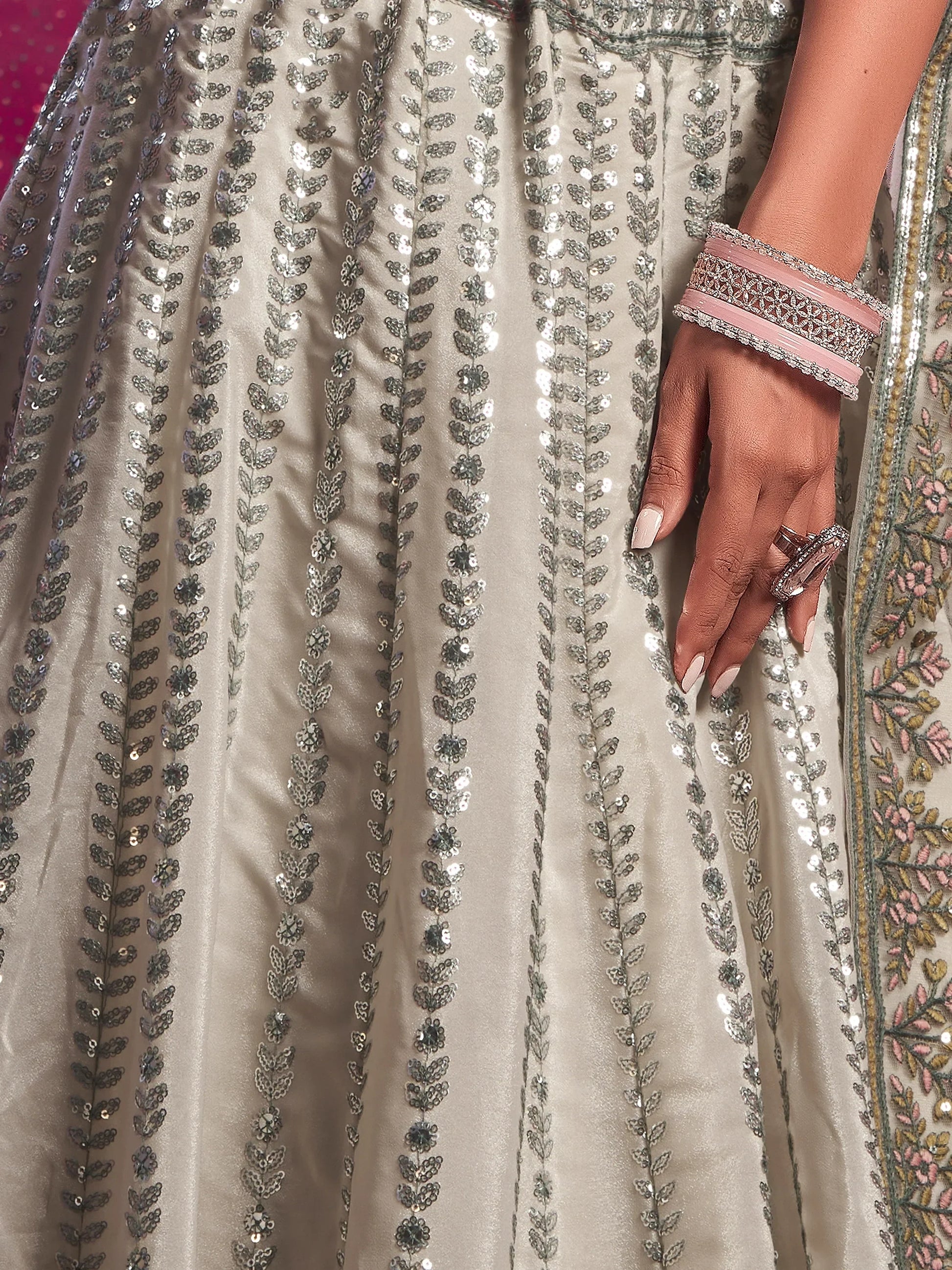 Beautiful Cream Embroidered Silk Wedding Lehenga Choli With Dupatta - Zeel Clothing