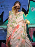 Beautiful Cream Floral Printed Silk Festive Wear Saree With Blouse - Zeel Clothing