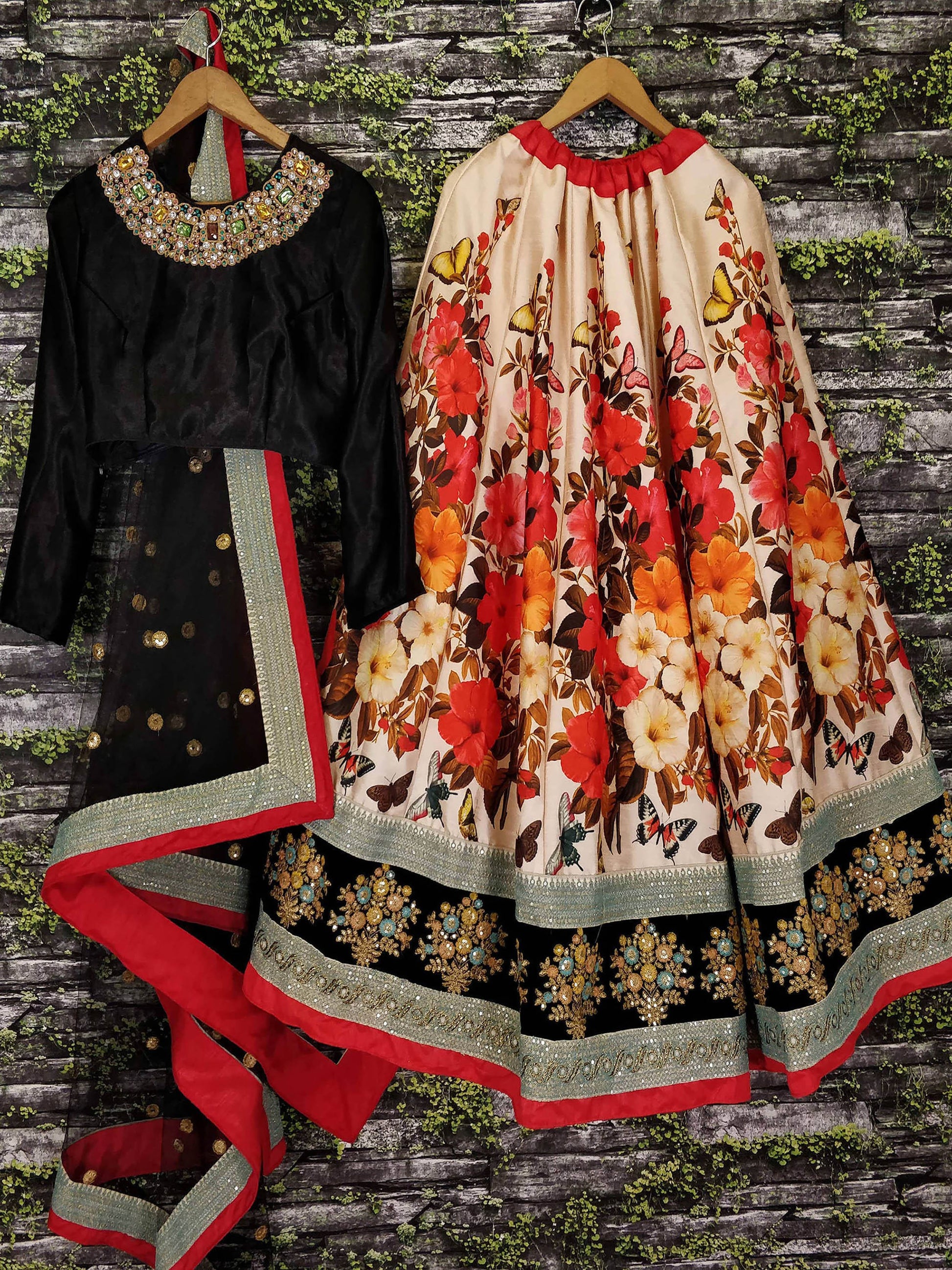 Beautiful Cream Floral Printed Silk Wedding Lehenga Choli With Dupatta - Zeel Clothing