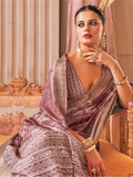 Beautiful Dusty Purple Printed Silk Casual Wear Saree With Blouse - Zeel Clothing