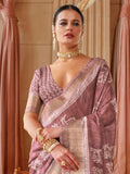 Beautiful Dusty Purple Printed Silk Casual Wear Saree With Blouse - Zeel Clothing
