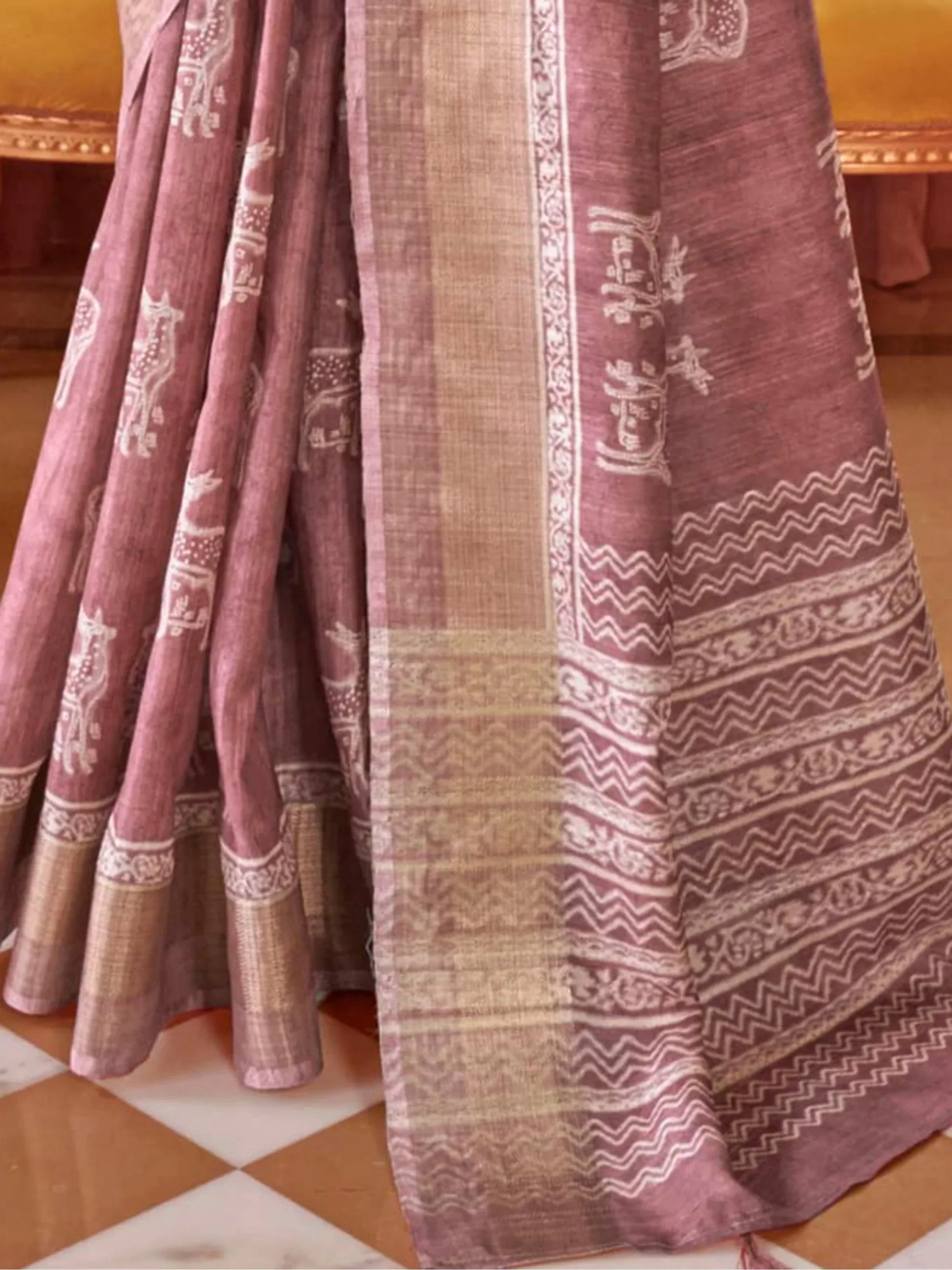 Beautiful Dusty Purple Printed Silk Casual Wear Saree With Blouse - Zeel Clothing