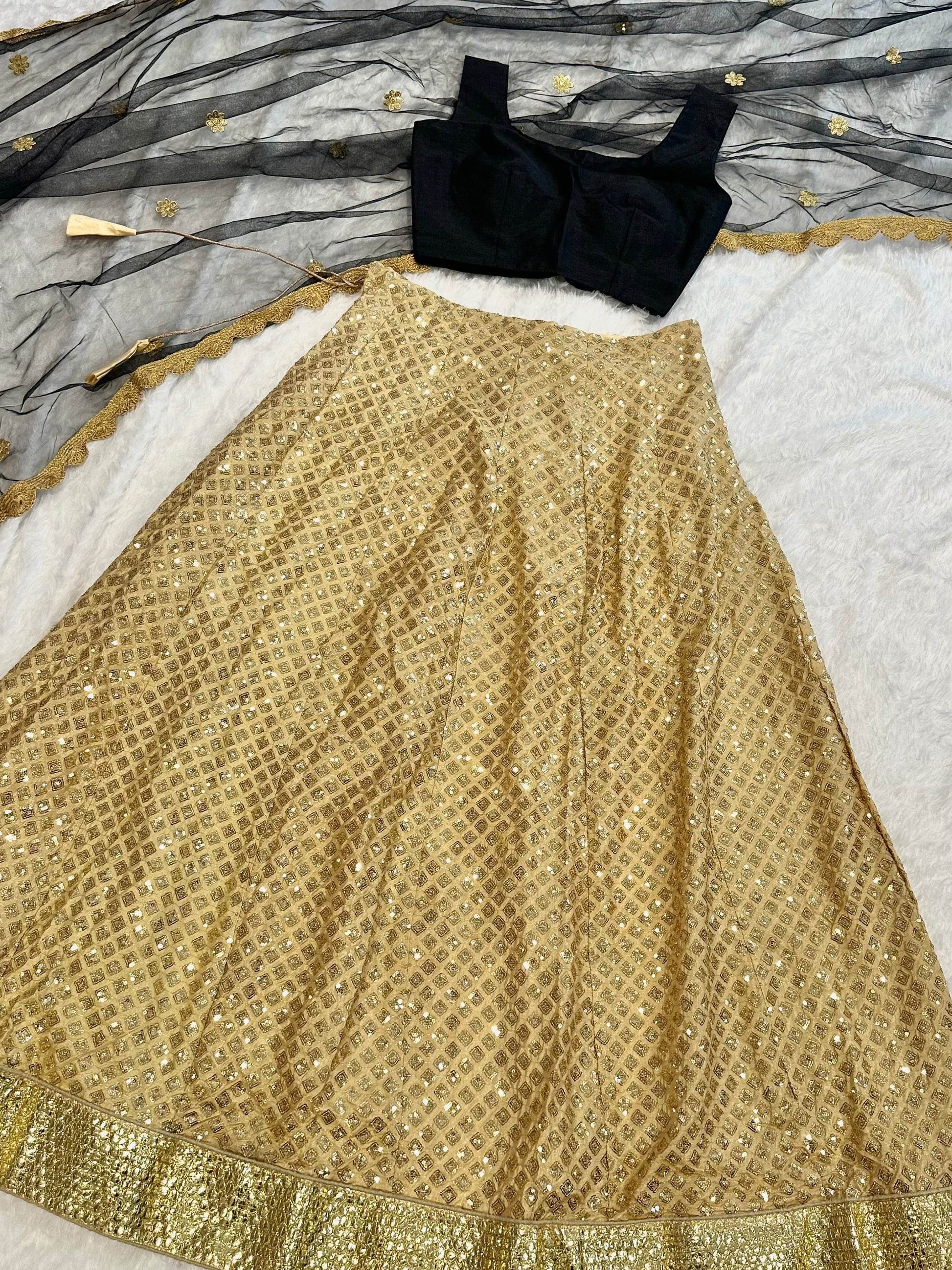 Beautiful Golden Sequins Silk Sangeet Wear Lehenga Choli With Dupatta - Zeel Clothing