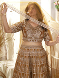 Beautiful Golden Sequins Work Net Wedding Lehenga Choli With Dupatta - Zeel Clothing
