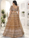 Beautiful Golden Sequins Work Net Wedding Lehenga Choli With Dupatta - Zeel Clothing