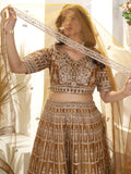 Beautiful Golden Sequins Work Net Wedding Lehenga Choli With Dupatta - Zeel Clothing