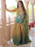 Beautiful Green Bead Embroidered Chinon Designer Palazzo Suit With Dupatta - Zeel Clothing