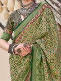 Beautiful Green Digital Printed Silk Event Wear Saree With Blouse - Zeel Clothing