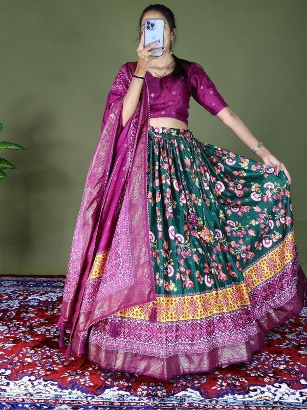 Beautiful Green Dolla Silk Digital Printed Mehendi Wear Lehenga Choli