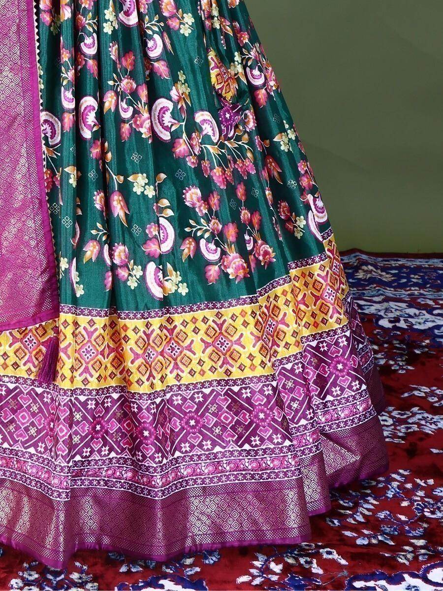 Beautiful Green Dolla Silk Digital Printed Mehendi Wear Lehenga Choli - Zeel Clothing
