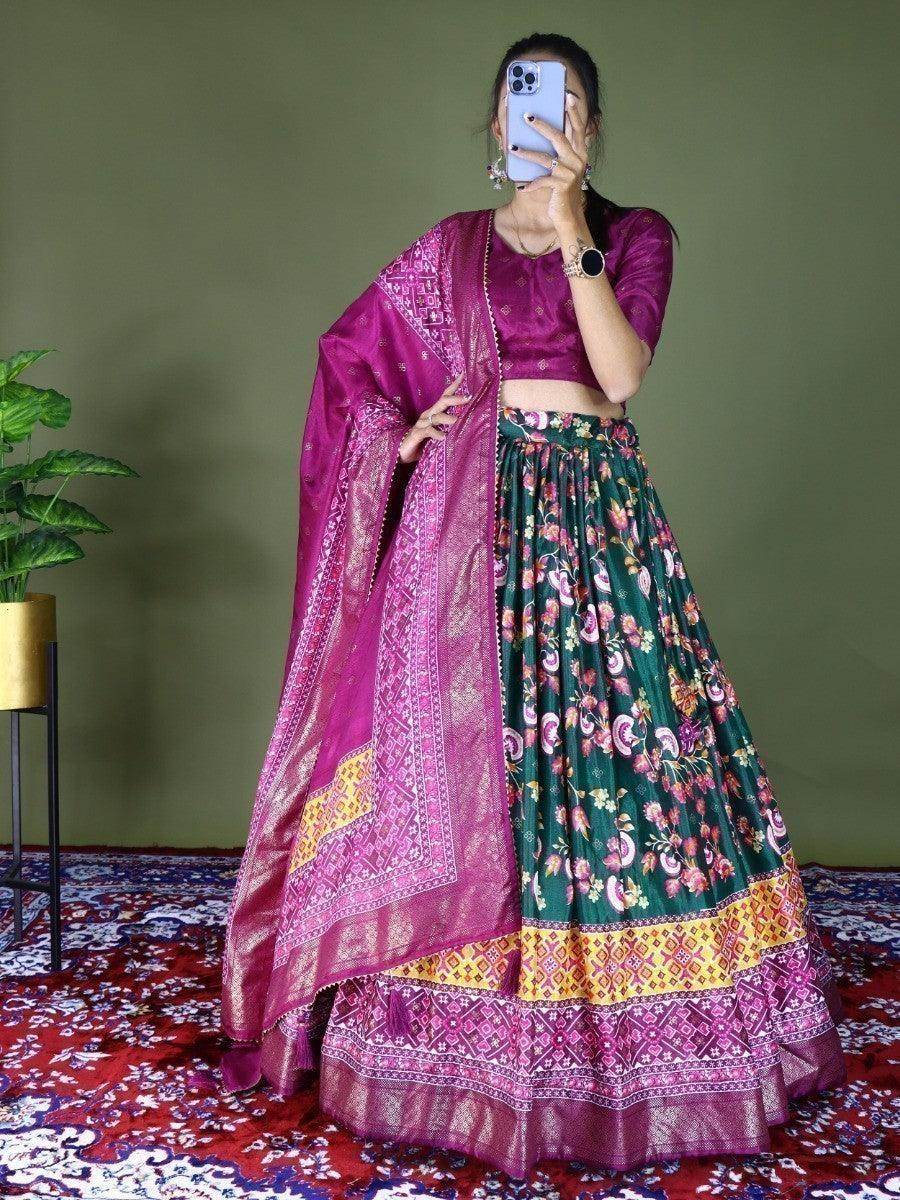 Beautiful Green Dolla Silk Digital Printed Mehendi Wear Lehenga Choli - Zeel Clothing