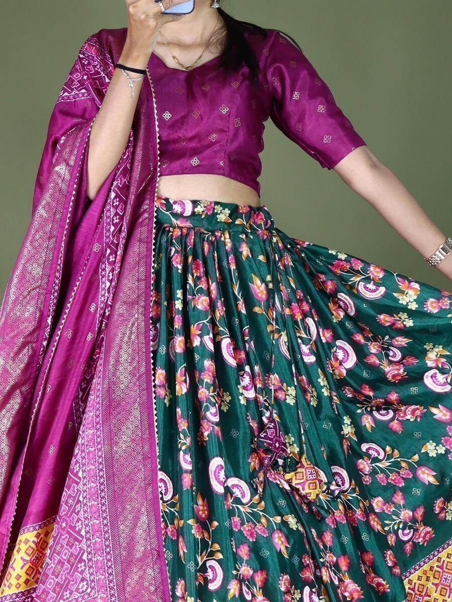 Beautiful Green Dolla Silk Digital Printed Mehendi Wear Lehenga Choli - Zeel Clothing