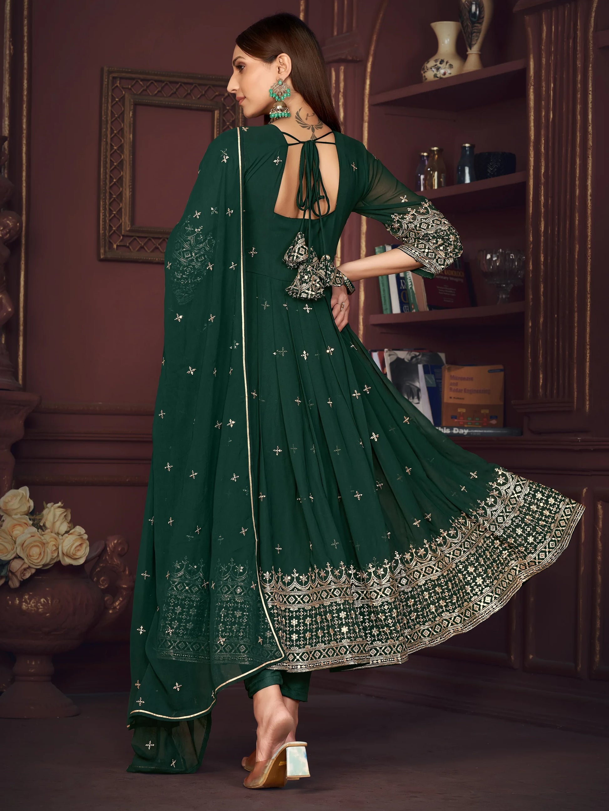 Beautiful Green Embroidered Georgette Festive Wear Anarkali Suit - Zeel Clothing