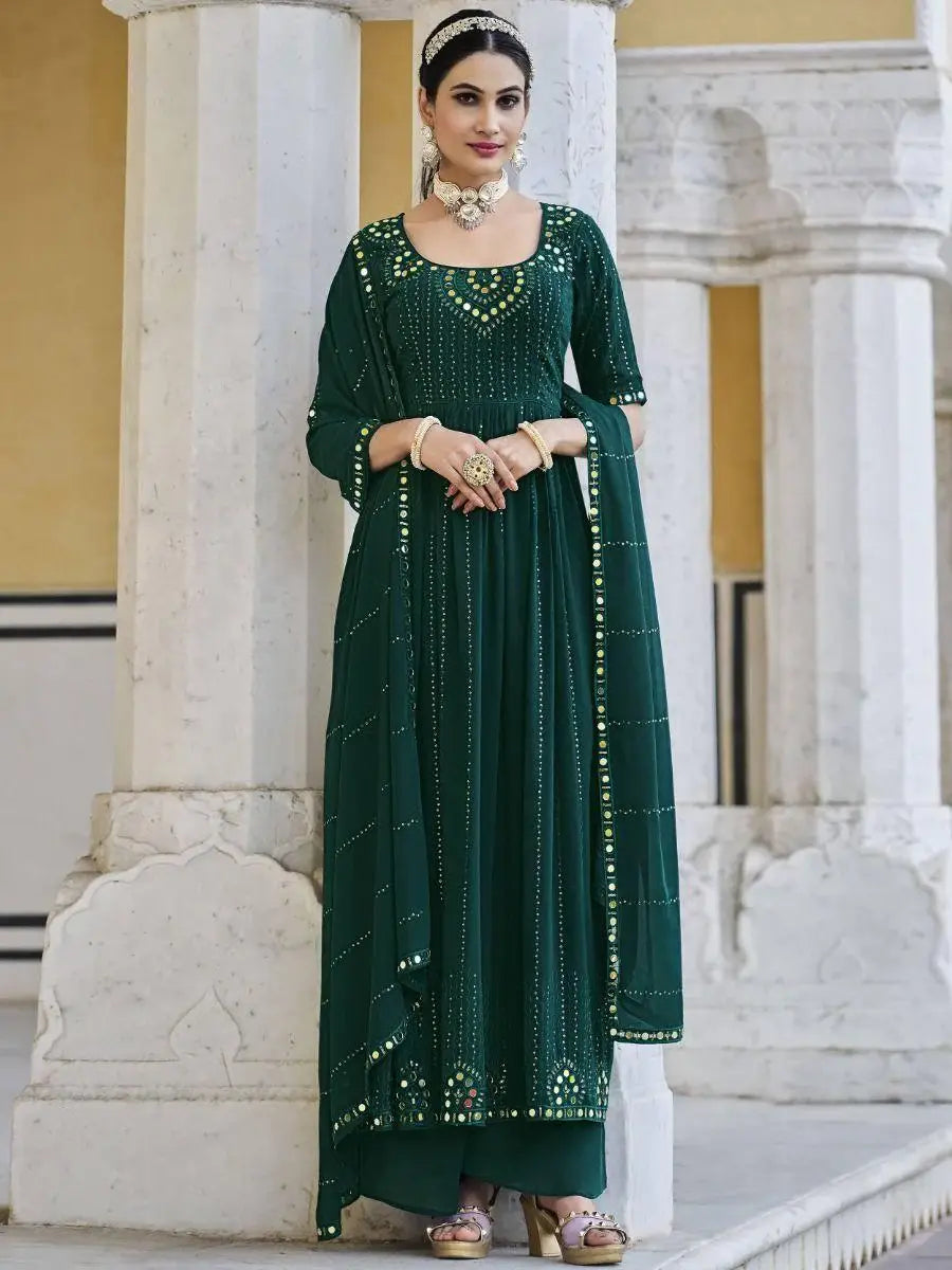Beautiful Green Embroidered Georgette Ready-To-wear Palazzo Suit - Zeel Clothing